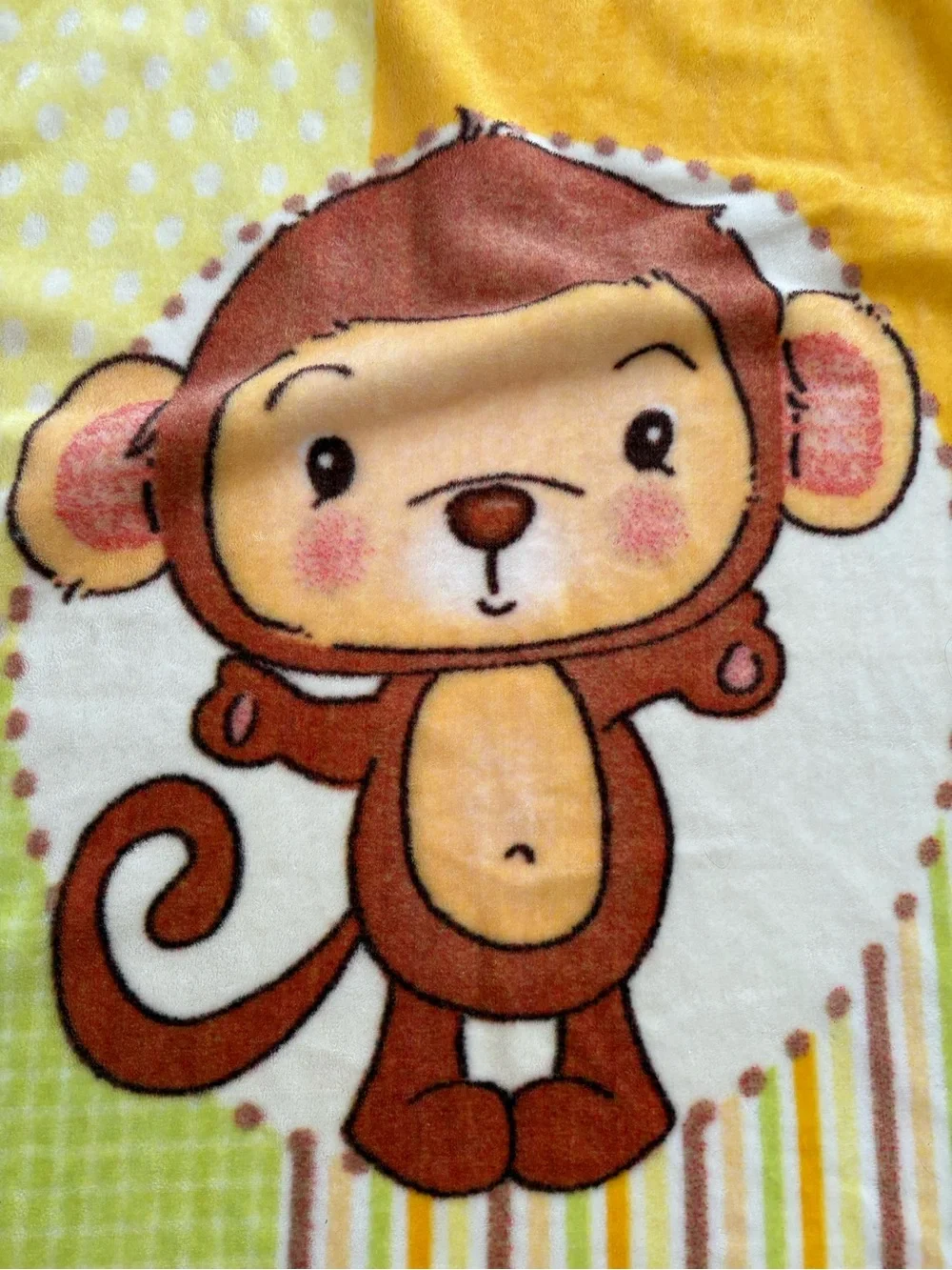 Vintage Baby Mink Monkey Blanket Fleece Yellow Green Stripe 31